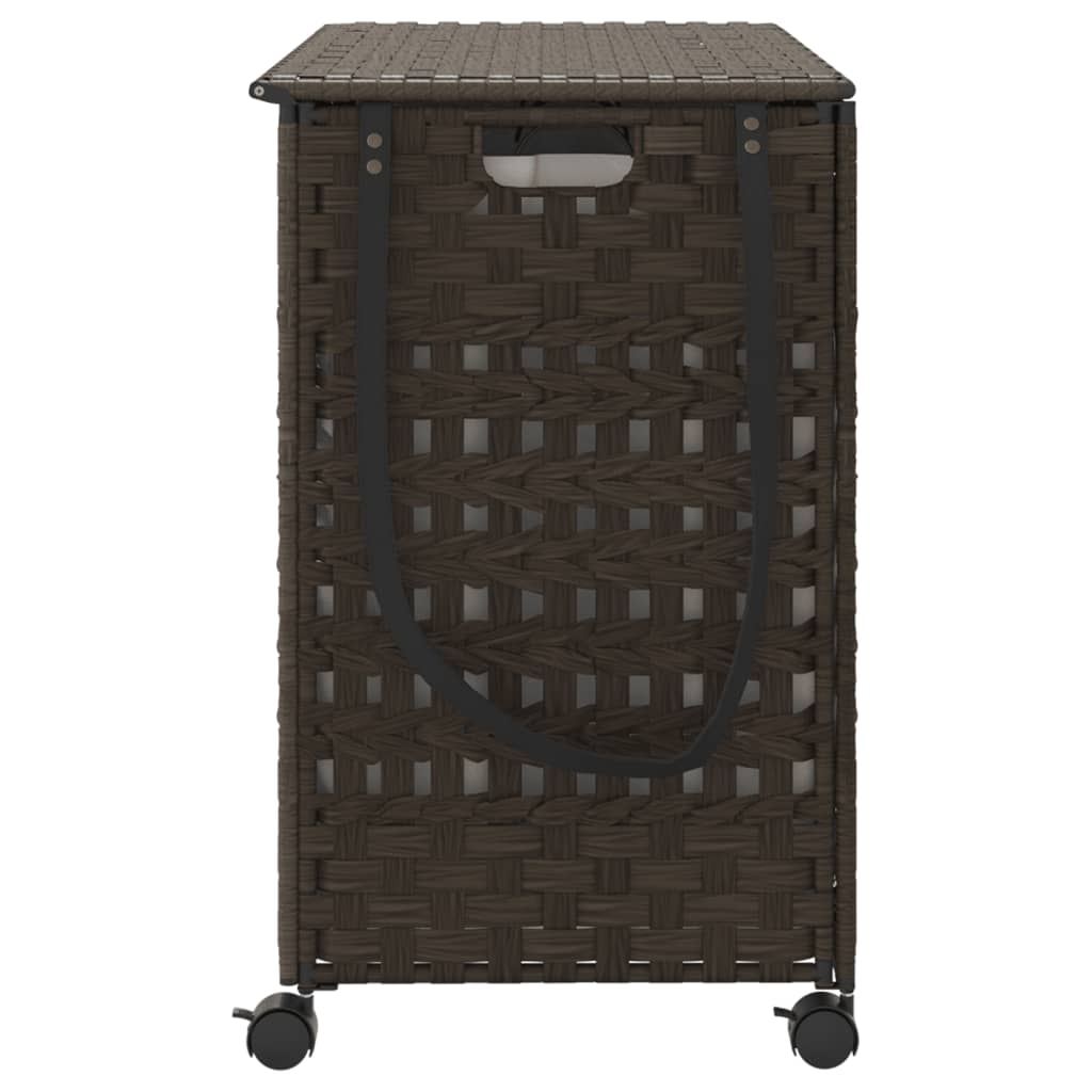 Cesto Portabiancheria Ruote Marrone Scuro 66x35x60 Cm Rattan - Image 4