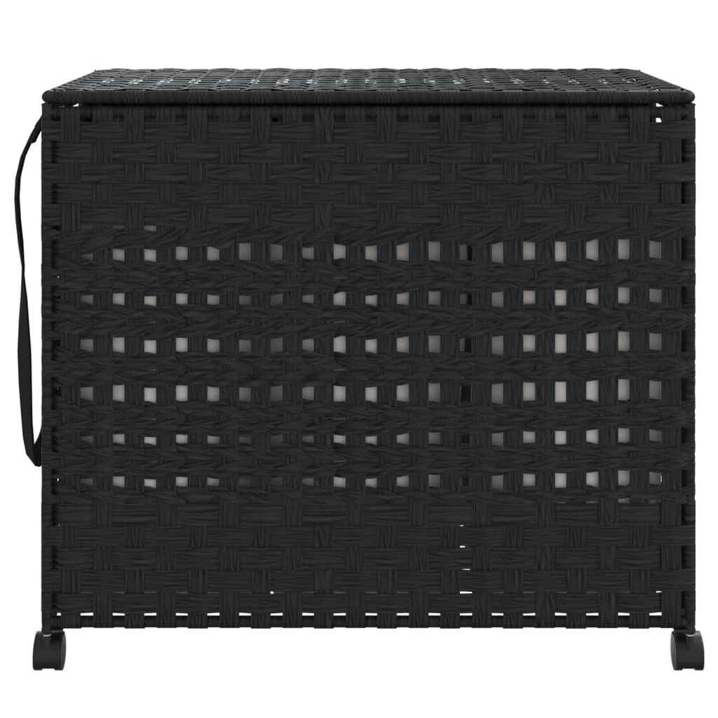 Cesto Portabiancheria Con Ruote Nero 66x35x60 Cm Rattan - Image 3