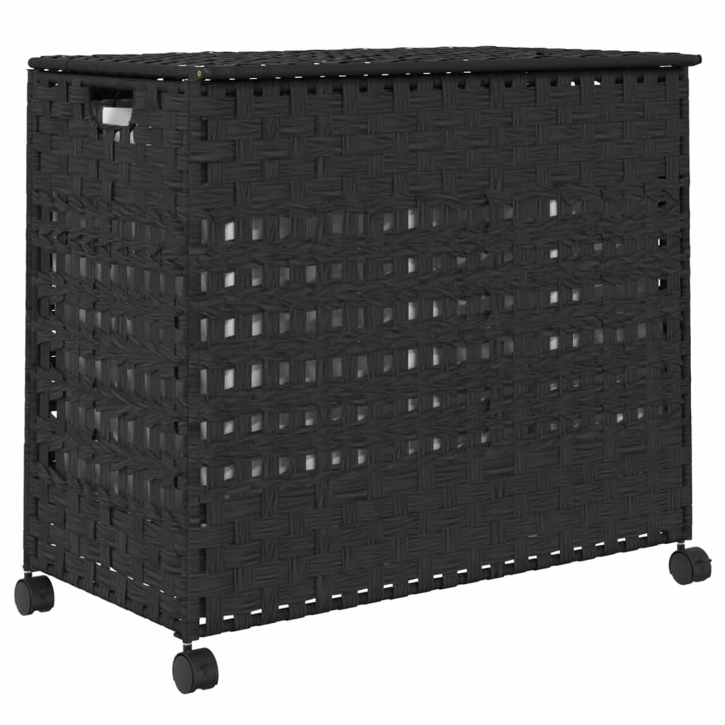Cesto Portabiancheria Con Ruote Nero 66x35x60 Cm Rattan - Image 5
