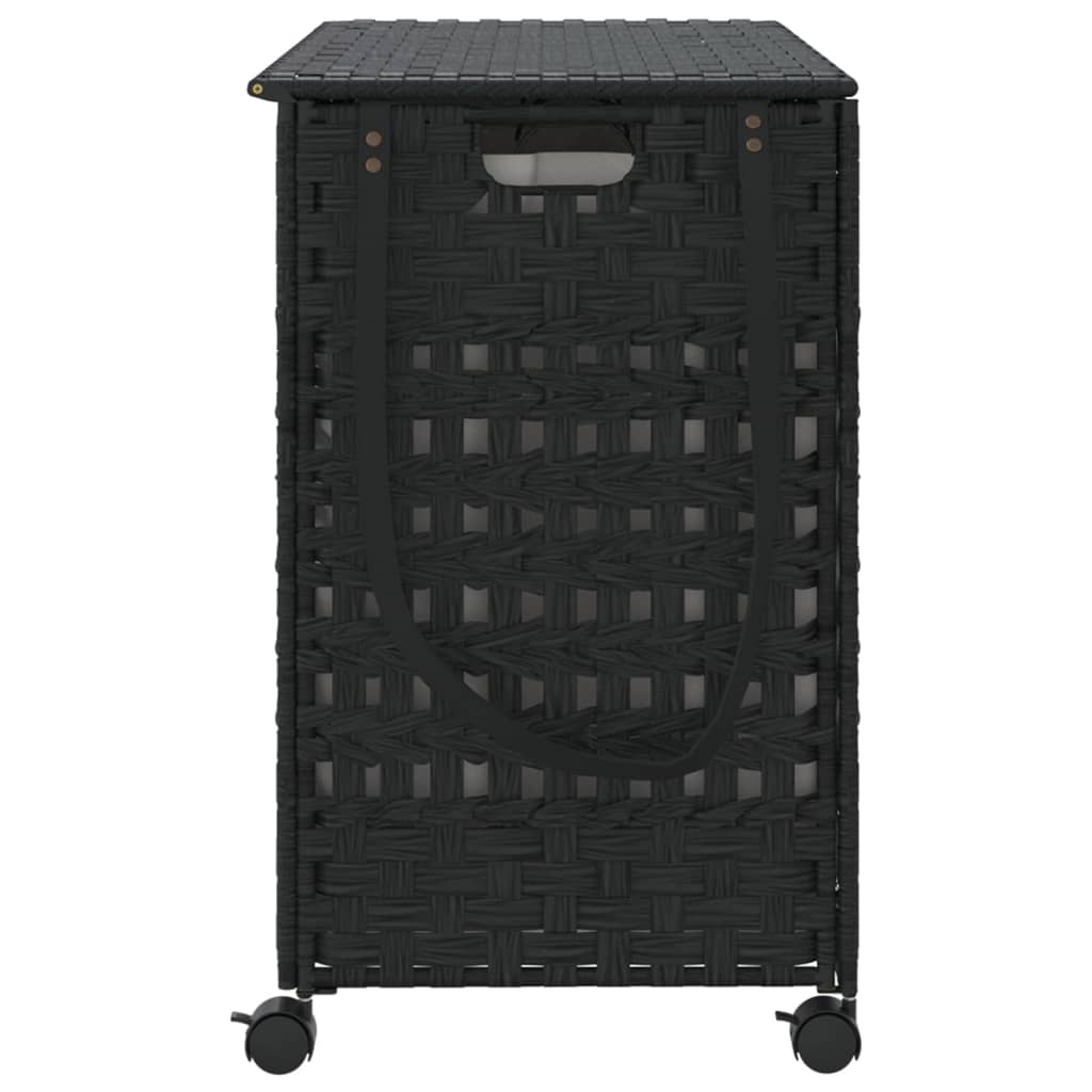 Cesto Portabiancheria Con Ruote Nero 66x35x60 Cm Rattan - Image 4