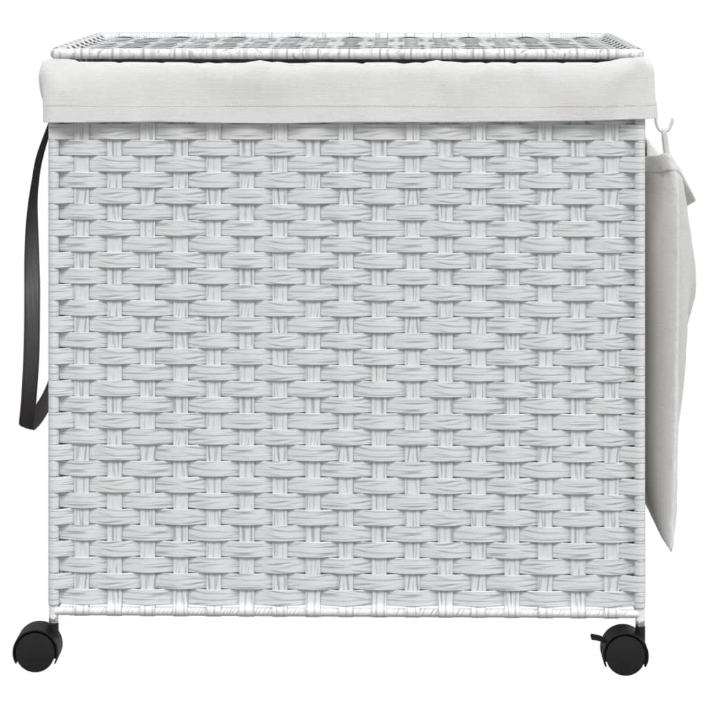 Cesto Portabiancheria Con Ruote Bianco 60x35x60,5 Cm Rattan - Image 3