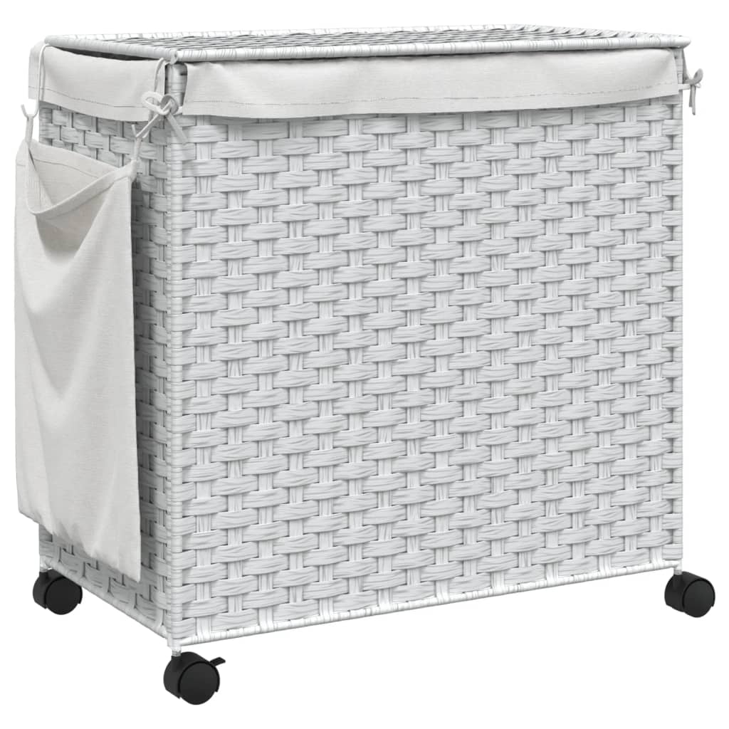 Cesto Portabiancheria Con Ruote Bianco 60x35x60,5 Cm Rattan - Image 5
