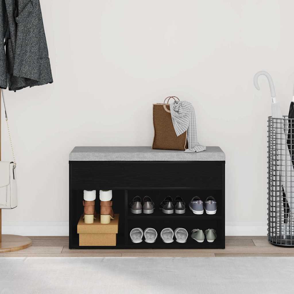 Panca Per Scarpe Rovere Nero 80 X 30 X 45 Cm Legno Multistrato - Image 4