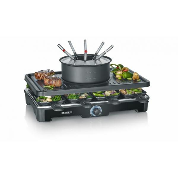 Combo RaclettE-Fondue - Severin - Rg2347 - 8 Persone - Caquelon Con 8 Forchette E 8 Spatole - Nero