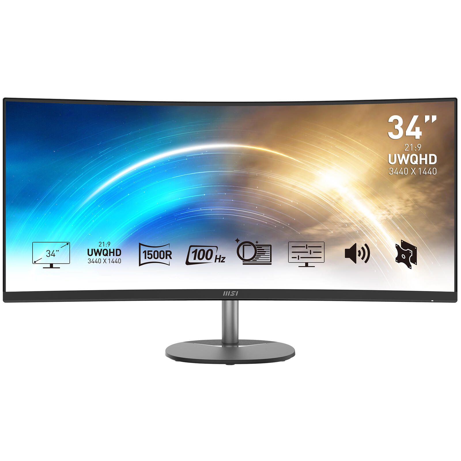 Msi Pro Mp341cqde Curved Monitor 86,4 Cm (34") Schwarz - Uwqhd, Va, 100hz, 4ms, Hdmi, Displayport, Freesync [energieklasse G] (9s6-3pb2cT-042)