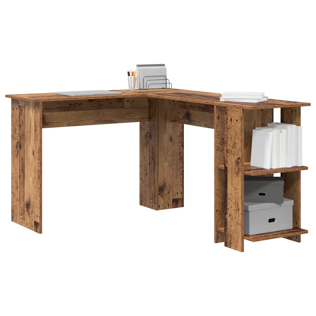 vidaXL Escritorio de Esquina Madera envejecida 140 x 113,5 x 75 cm - Image 3