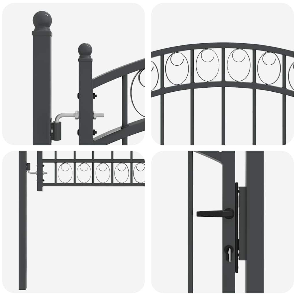 vidaXL Zauntor mit Schloss Grau 125 x 100 cm Pulverbeschichteter Stahl - Image 6