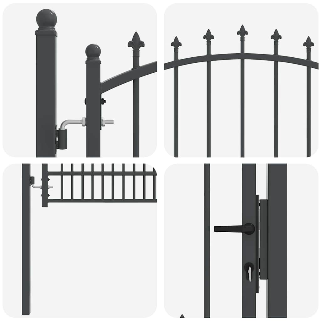vidaXL Zauntor mit Spitzen Grau 200 x 100 cm Pulverbeschichteter Stahl - Image 6