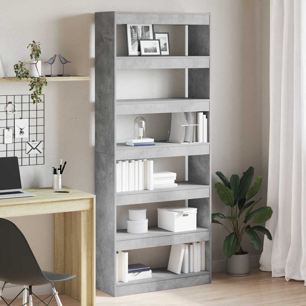 vidaXL Bücherregal mit Regal Betongrau 80 x 30 x 198 cm Holzwerkstoff