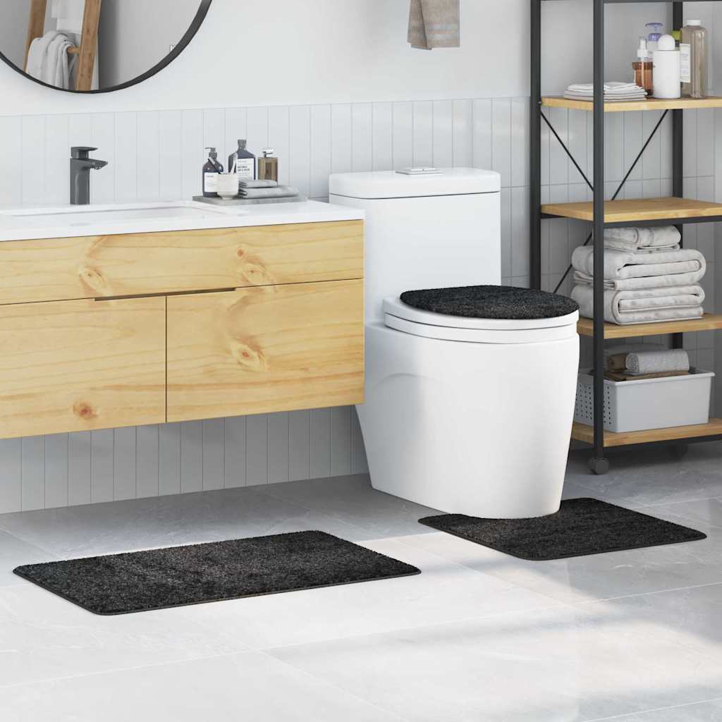 vidaXL Anti-Rutsch Badematten-Set 3 pcs Dunkelgrau PP
