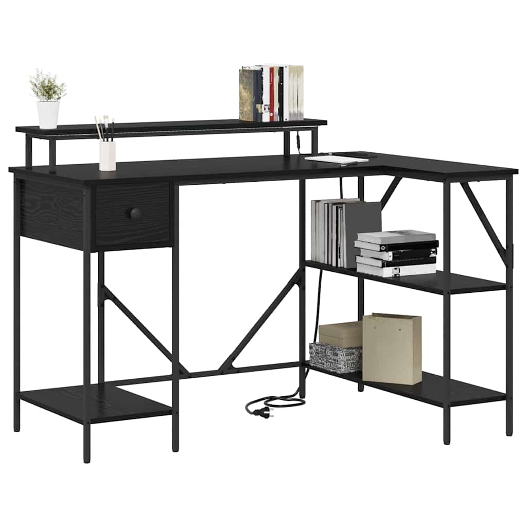 vidaXL Schreibtisch mit Regal Schwarz Eichen-Optik 120 x 79 x 86.5 cm - Image 3