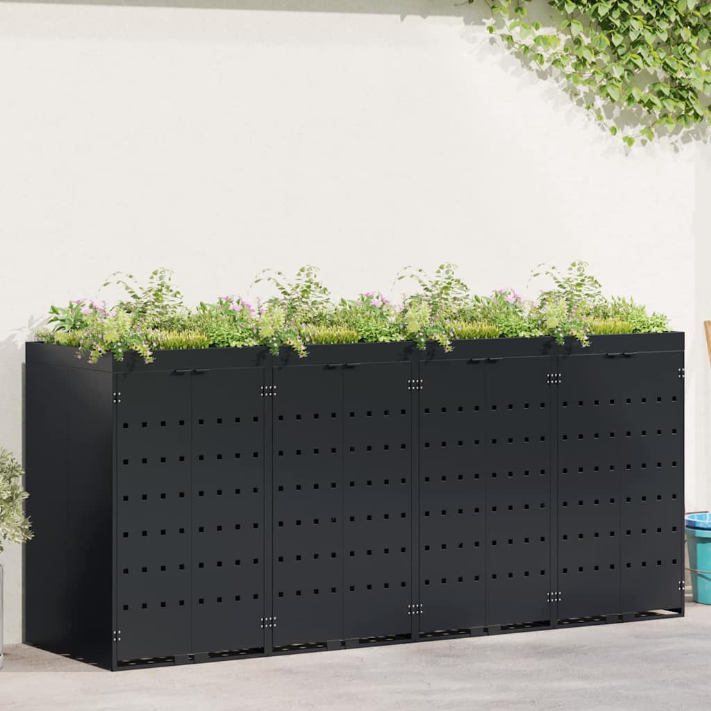 Contenitore Per Rifiuti Per 4 Bidoni Nero 272 X 77,5 X 121,5 cm