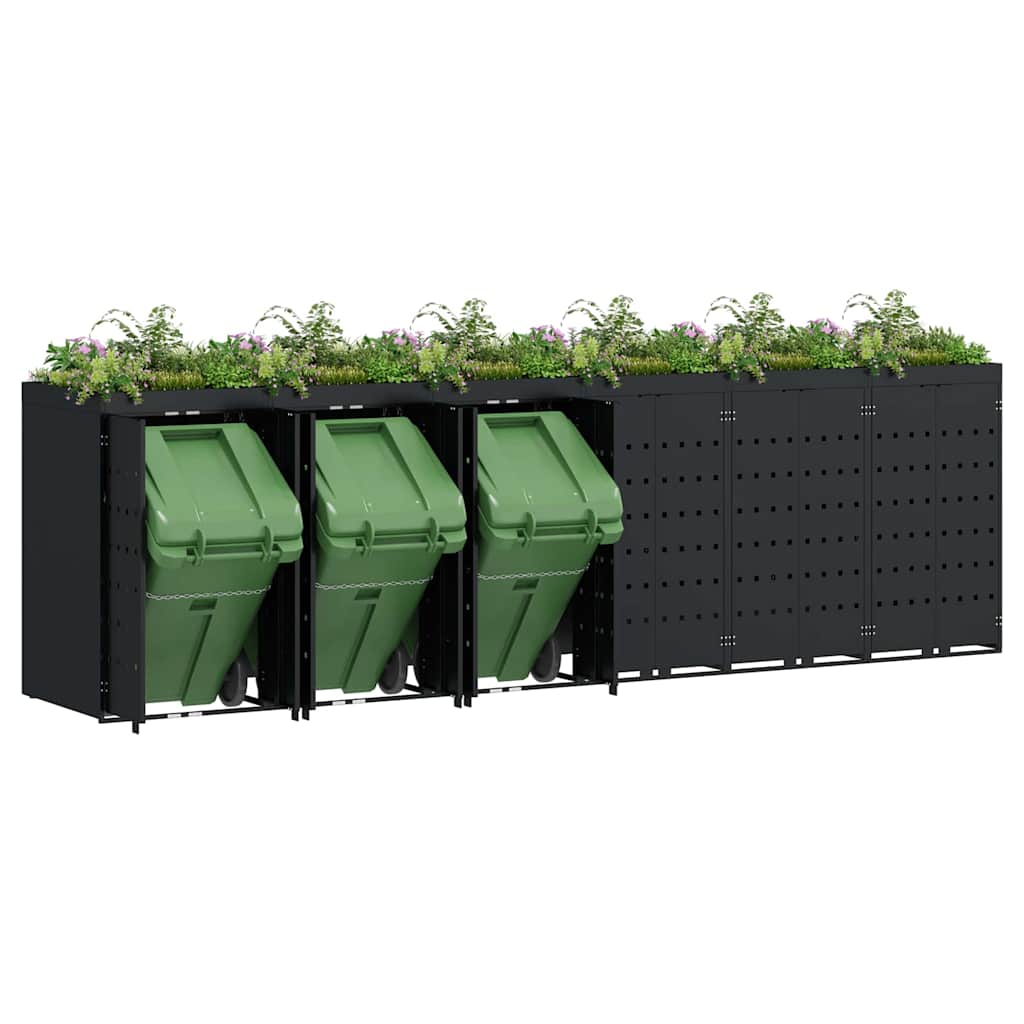 Contenitore Per Rifiuti Per 6 Bidoni Nero 408 X 77,5 X 121,5 cm - Image 3