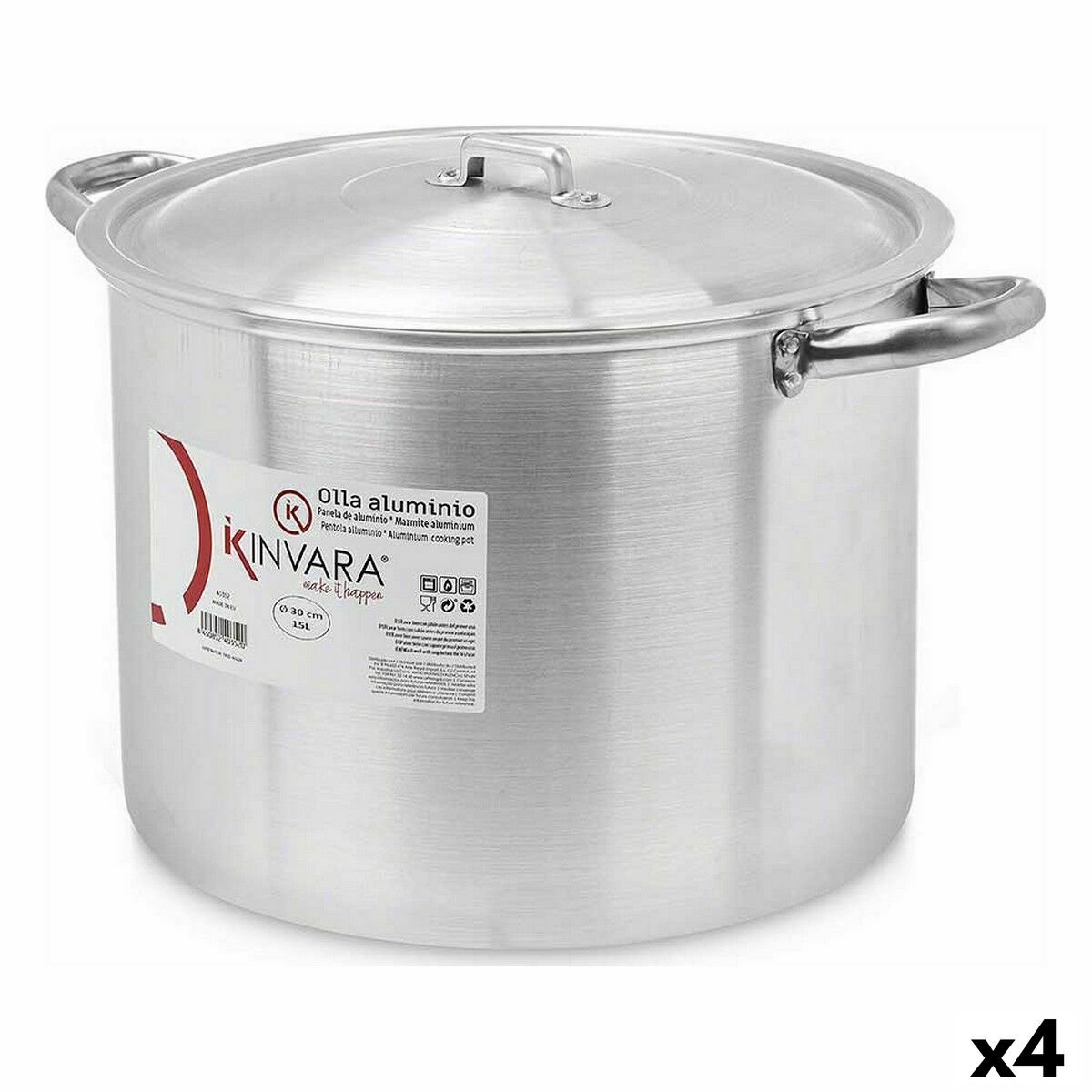 Pentola Con Coperchio Kinvara Argentato Alluminio 40 X 27 X 32 Cm 42 X 27 X 32,5 Cm Ø 30 Cm (4 Unità)