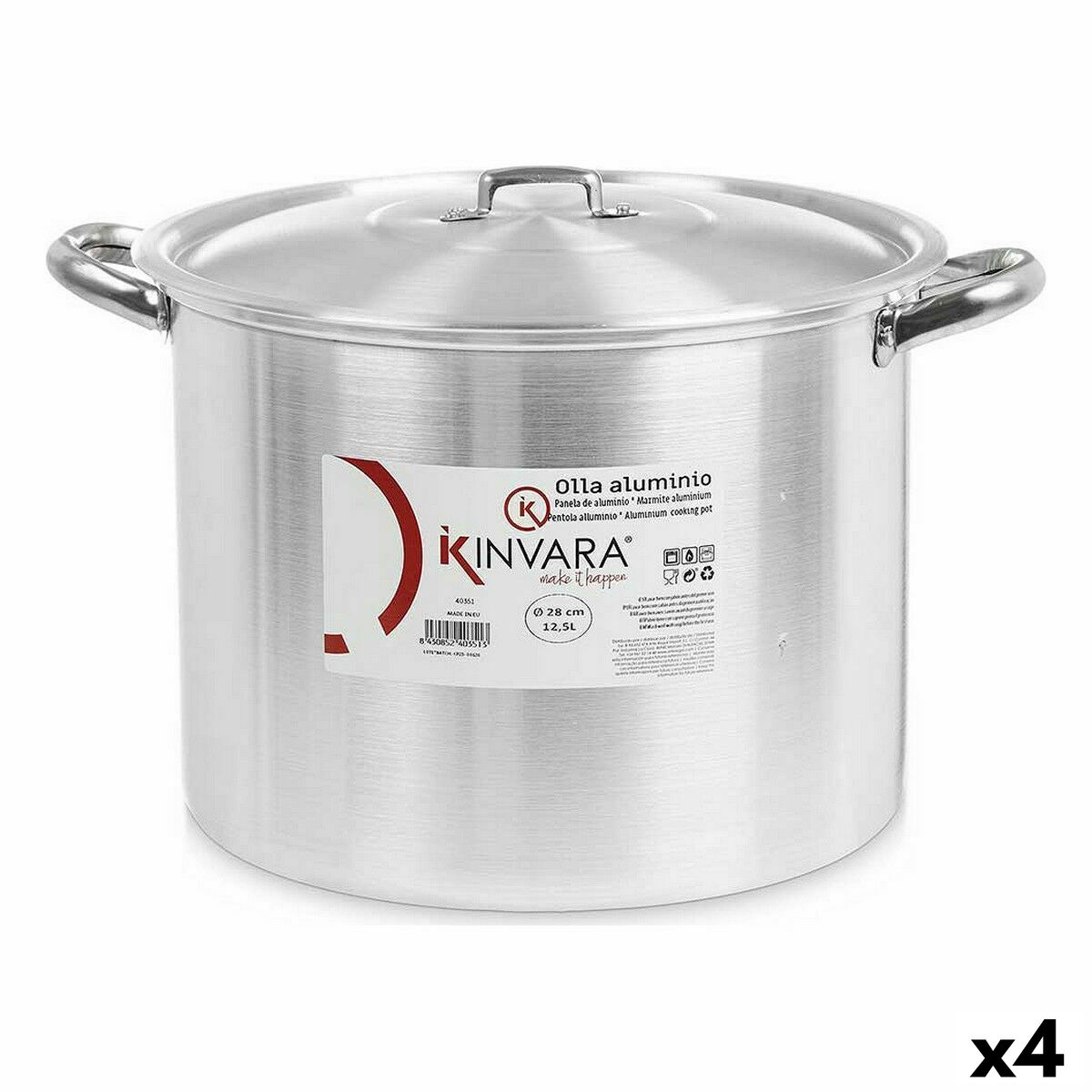 Pentola Con Coperchio Kinvara Argentato Alluminio 38 X 25 X 31 Cm (4 Unità)