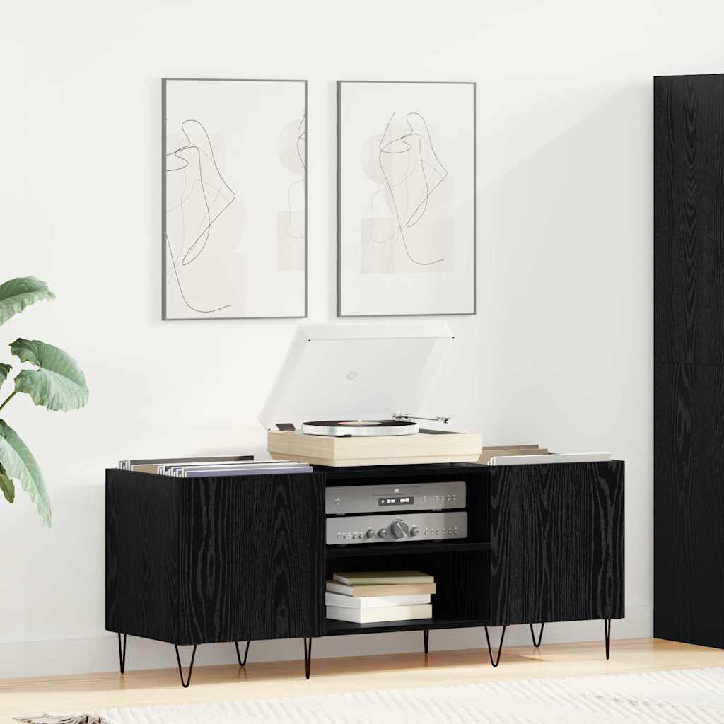vidaXL Mueble para discos de vinilo Roble Negro 121 x 38 x 48 cm