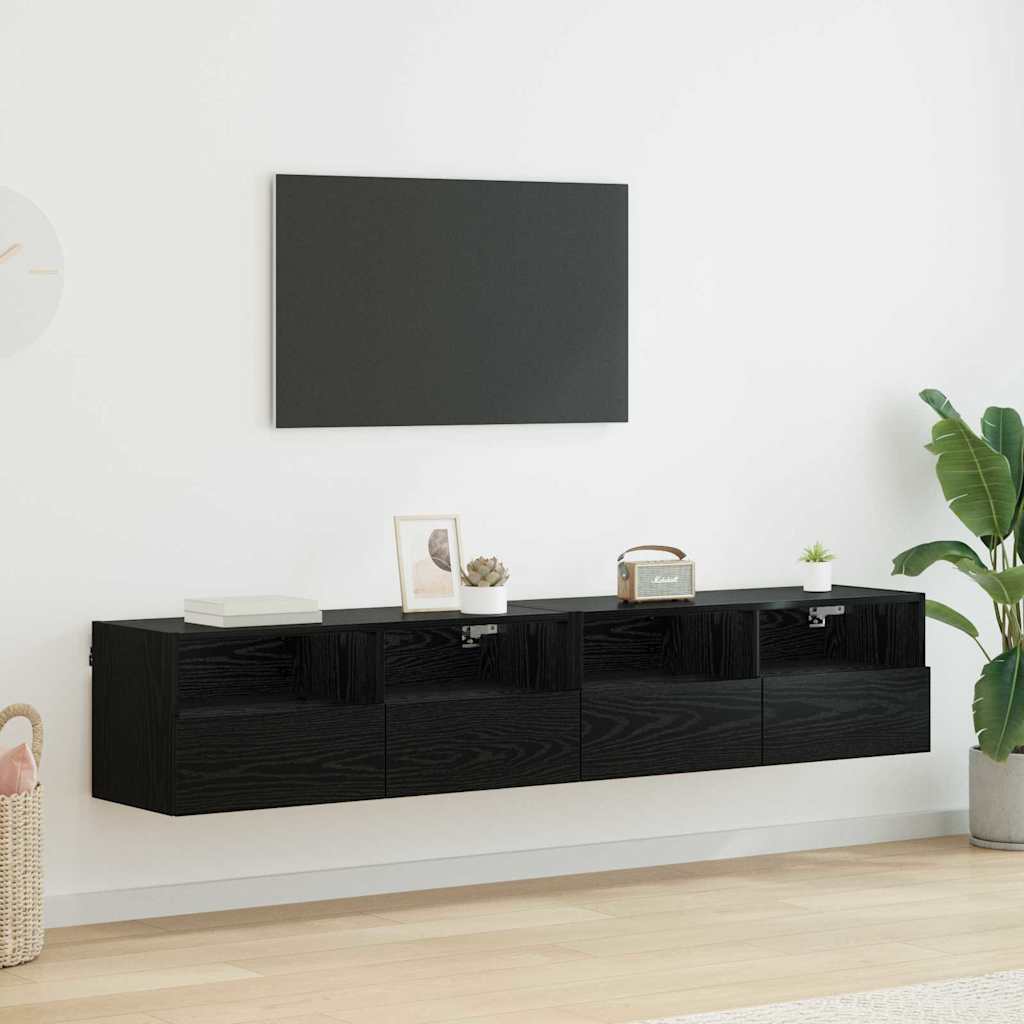 vidaXL Gabinetes de pared para TV 2 pcs Roble Negro 80 x 30 x 30 cm