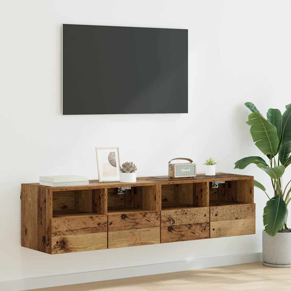 vidaXL Gabinetes de pared para TV 2 pcs Madera Vieja 60 x 30 x 30 cm