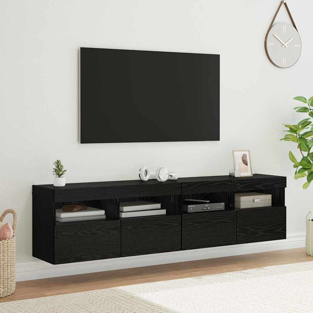 vidaXL Gabinetes de pared para TV 2 pcs Roble Negro 80 x 30 x 40 cm