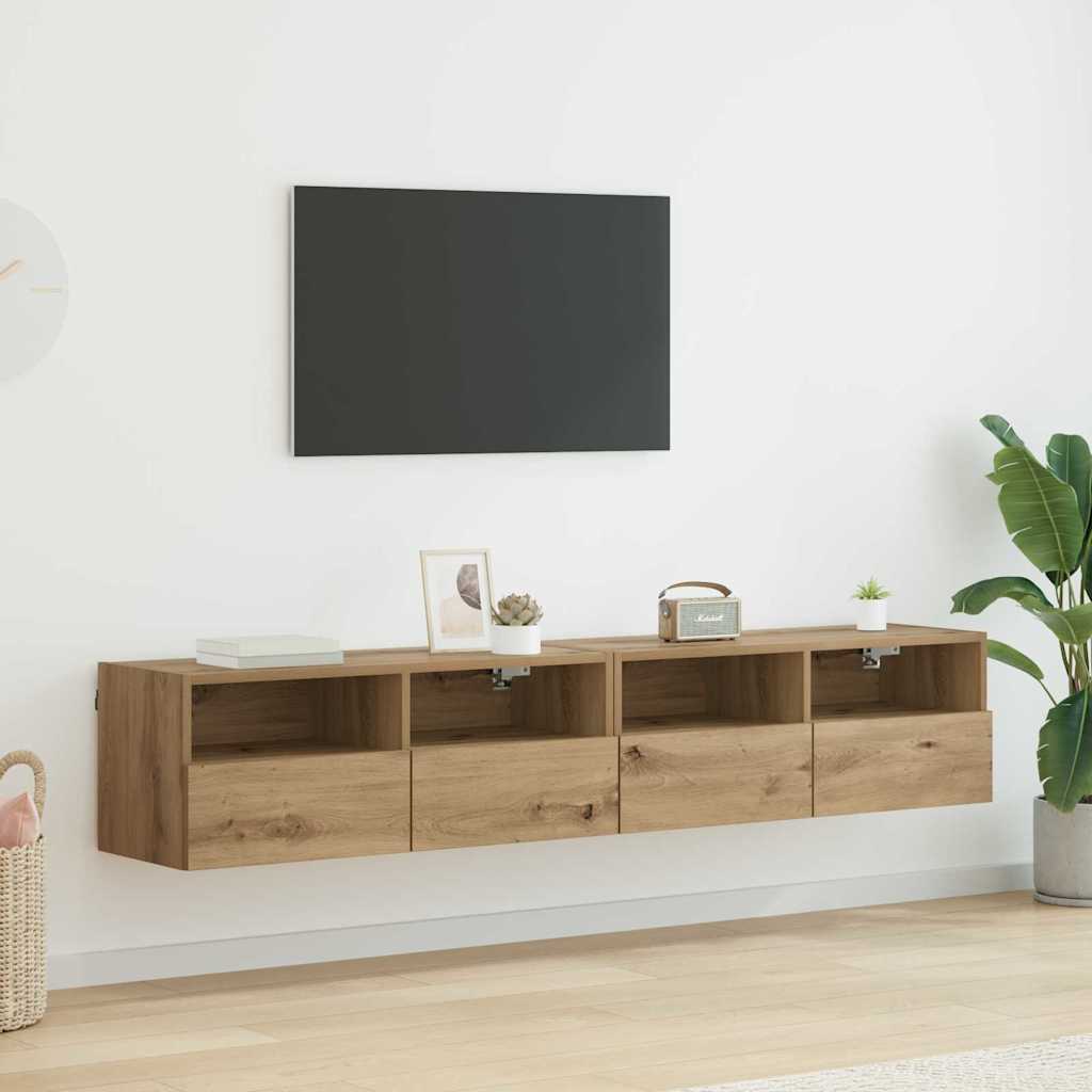 vidaXL Gabinetes de pared para TV 2 pcs Roble artesanal