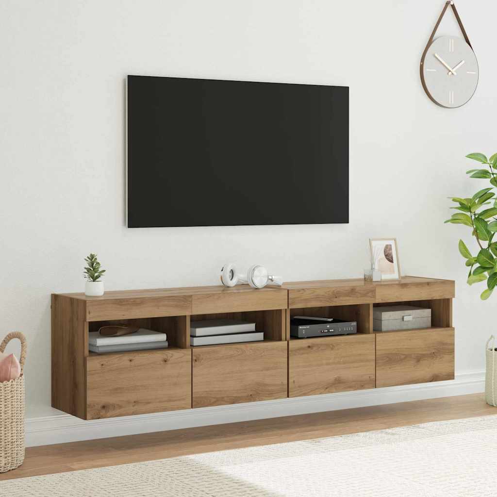vidaXL Gabinetes de pared para TV 2 pcs Roble artesanal