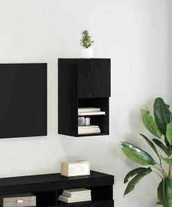 vidaXL Mueble de TV Montado en la Pared Roble Negro 30,5 x 30 x 60 cm