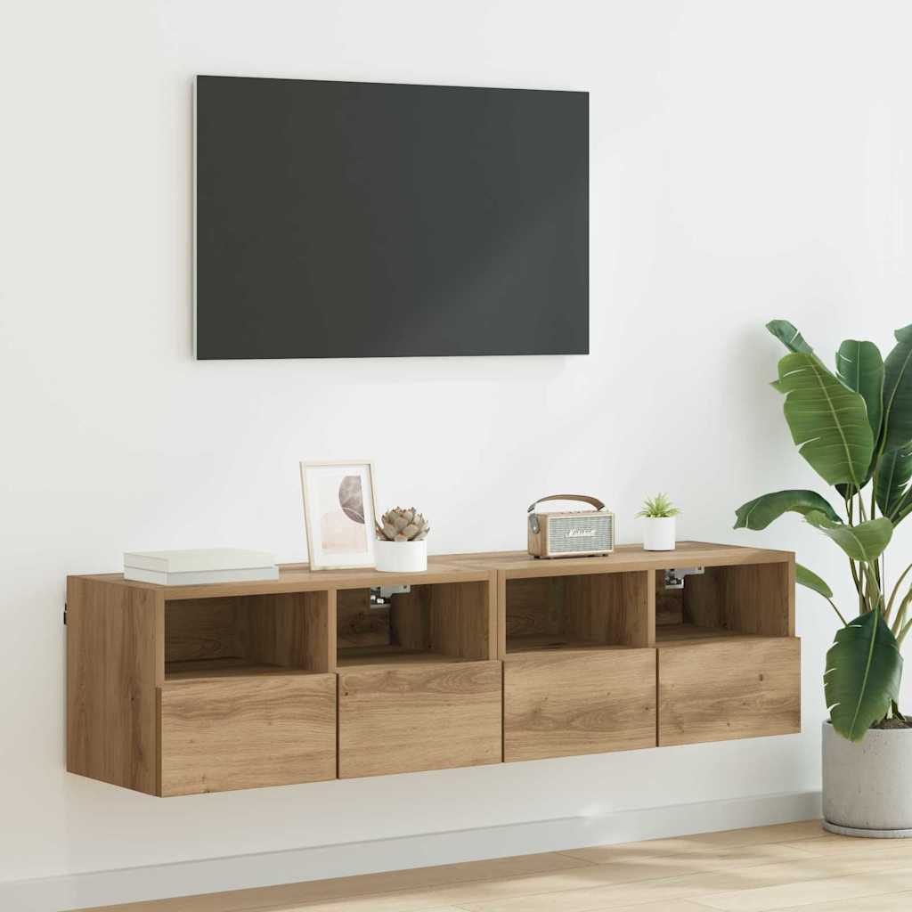 vidaXL Gabinetes de pared para TV 2 pcs Roble artesanal