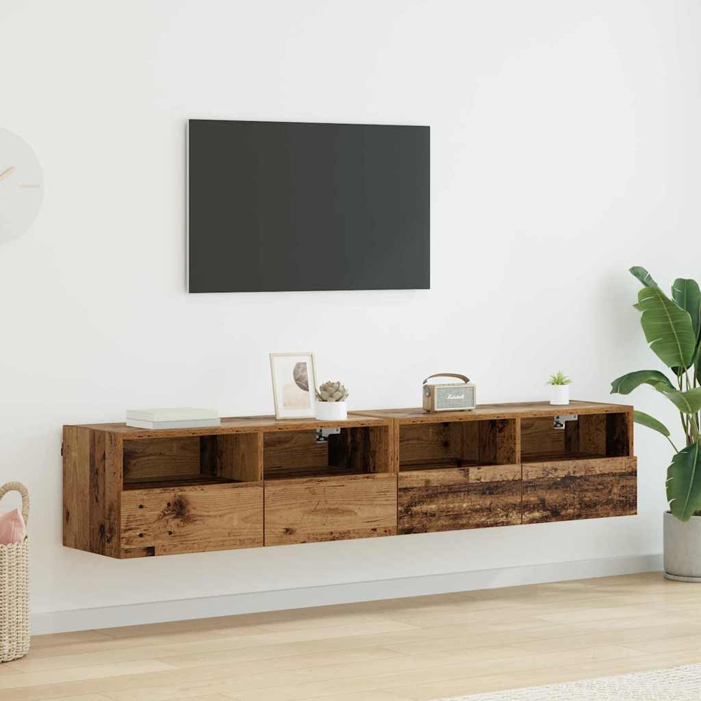 vidaXL Gabinetes de pared para TV 2 pcs Madera Vieja 80 x 30 x 30 cm