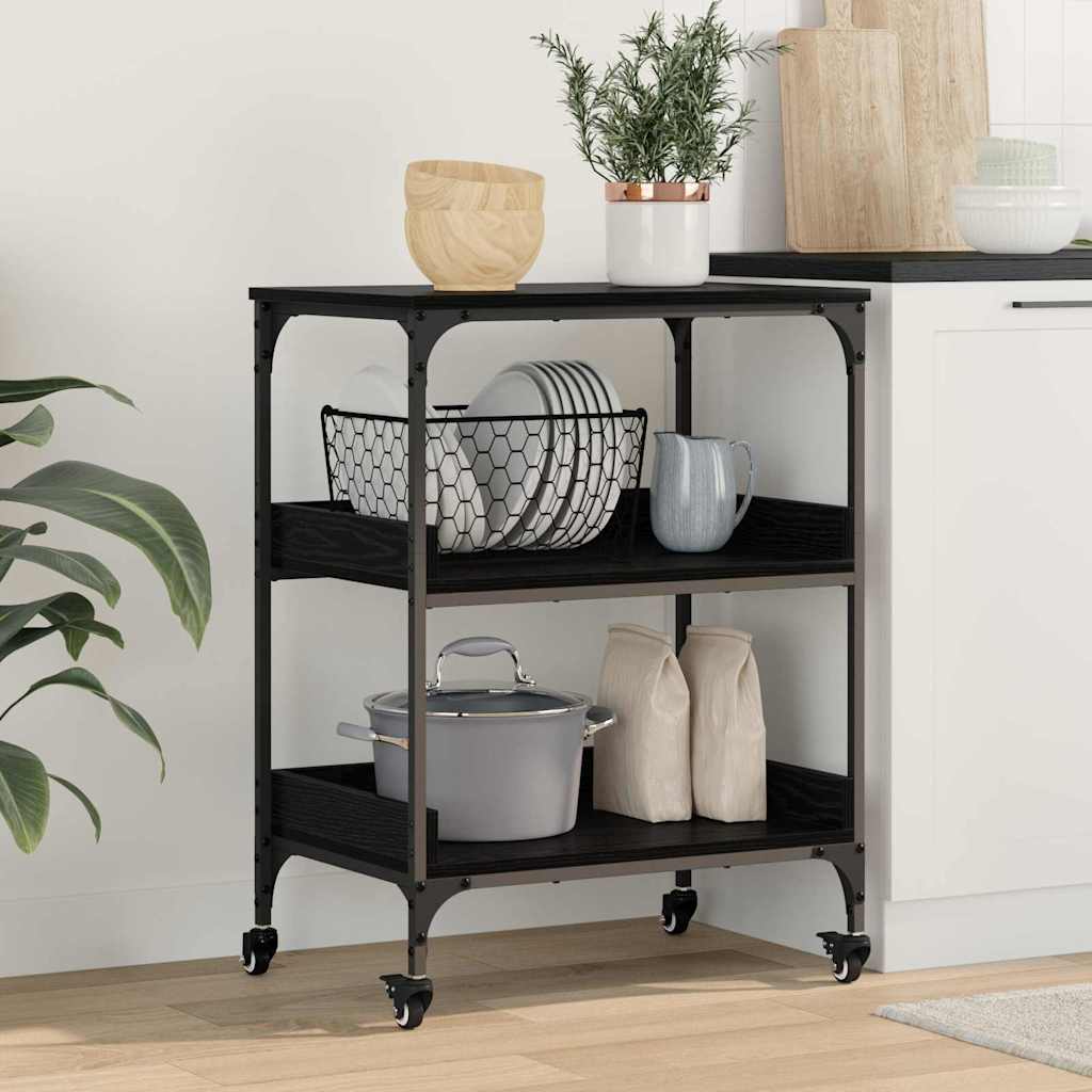 vidaXL Küchentrolley Schwarz Eichen-Optik 60 x 41 x 80,5 cm