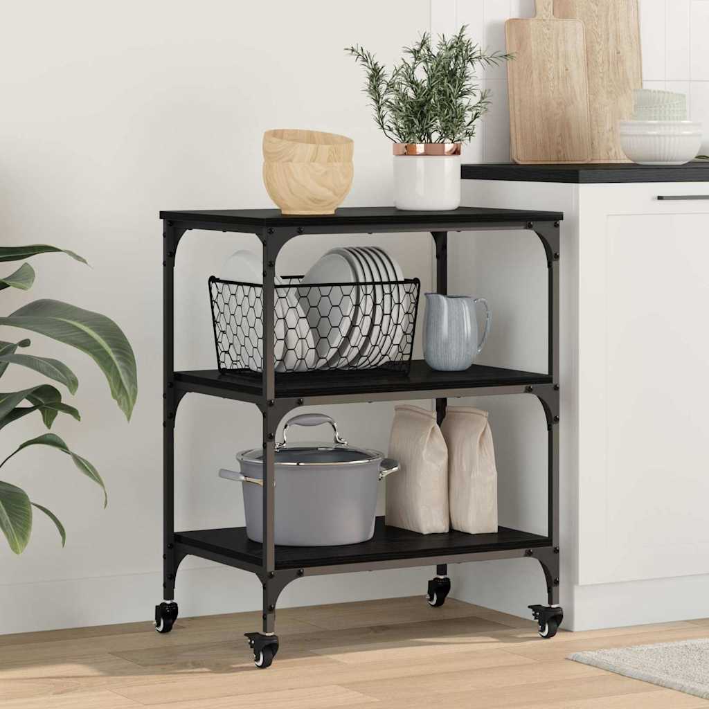 vidaXL Küchentrolley Schwarz Eichen-Optik 60 x 41 x 76 cm