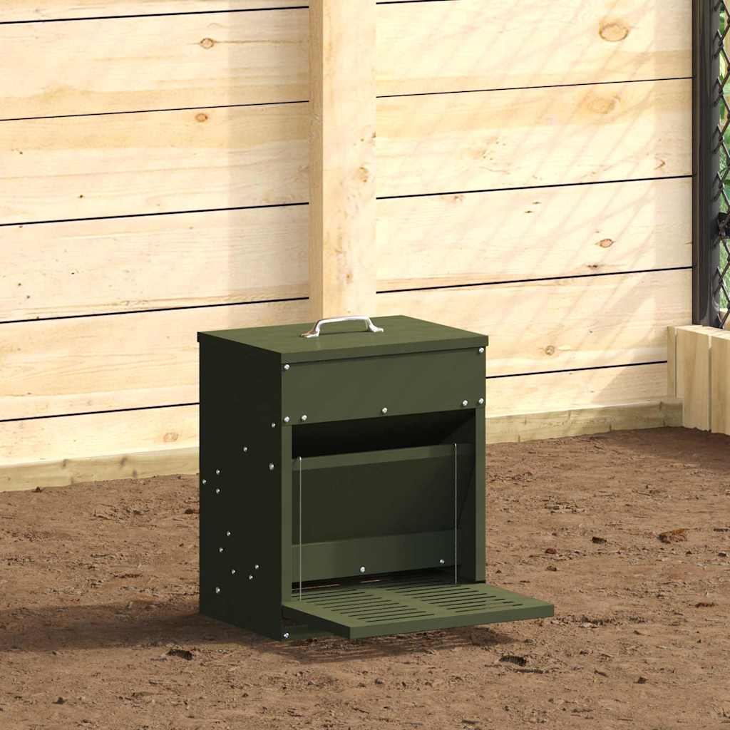 vidaXL Hühnertretfeeder Olive Grün 33 x 42 x 40 cm Kaltgewalzter Stahl
