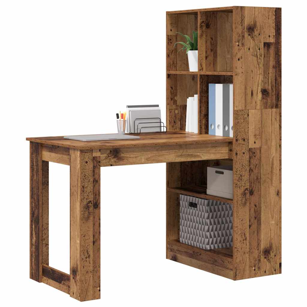 vidaXL Schreibtisch mit Regal Altholz 122 x 67 x 145 cm Holzwerkstoff - Image 3