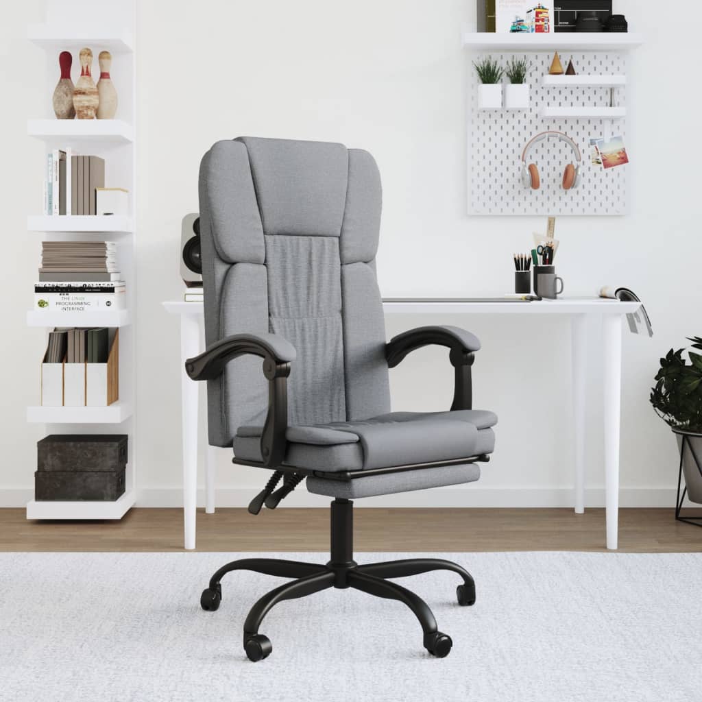 vidaXL Silla de oficina reclinable de tela gris claro