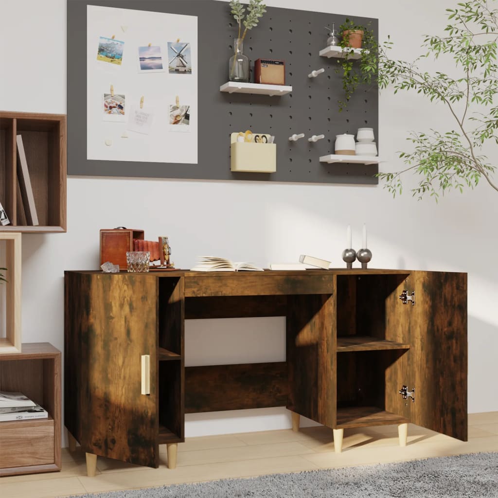 vidaXL Escritorio madera contrachapada roble ahumado 140x50x75 cm - Image 3