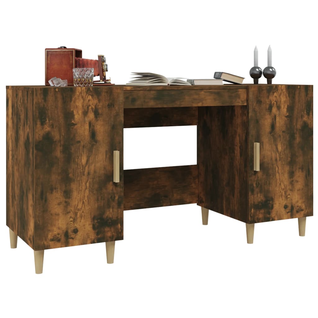 vidaXL Escritorio madera contrachapada roble ahumado 140x50x75 cm - Image 4