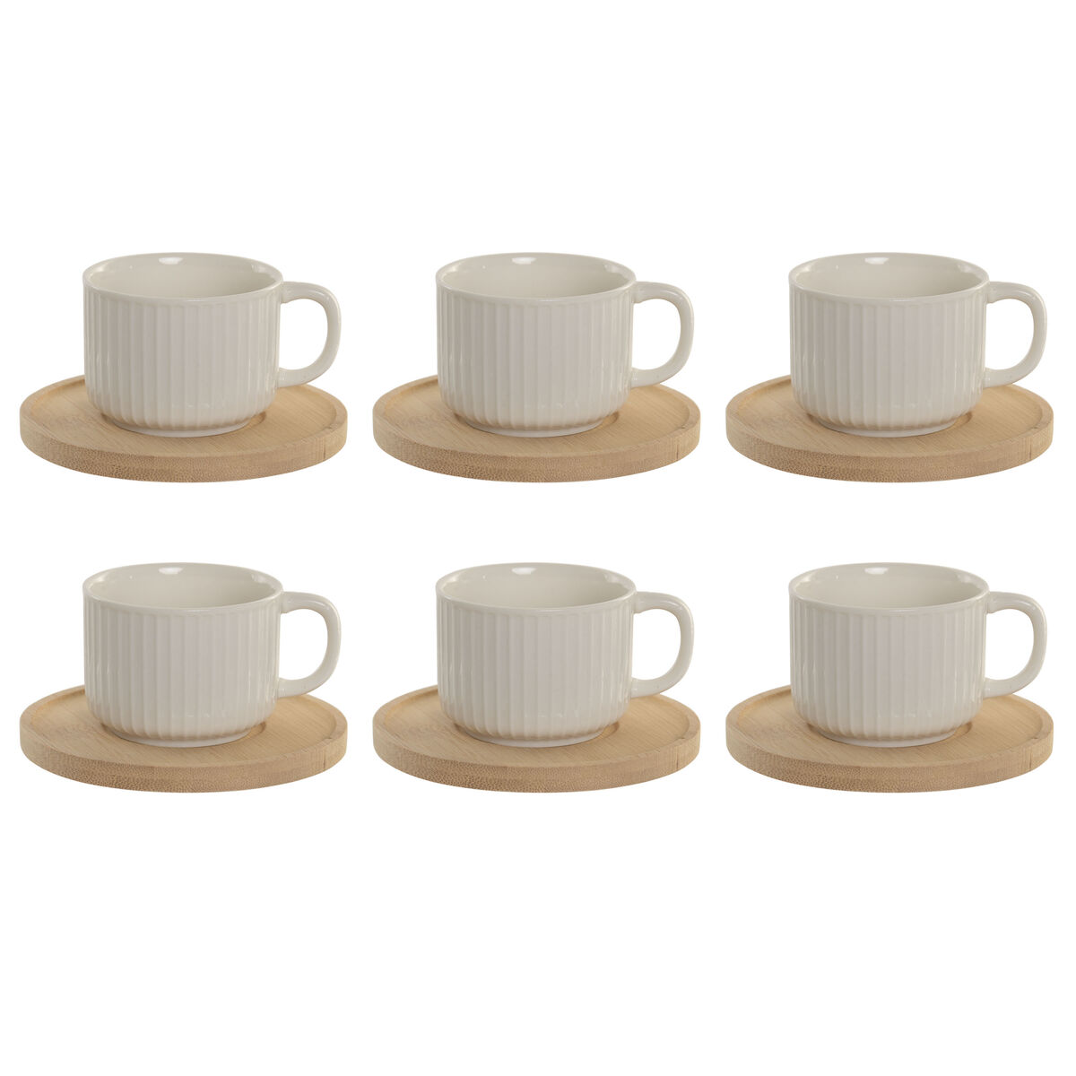 Set di 6 Tazze con Piatto Home ESPRIT Bianco Bambù Porcellana 90 ml