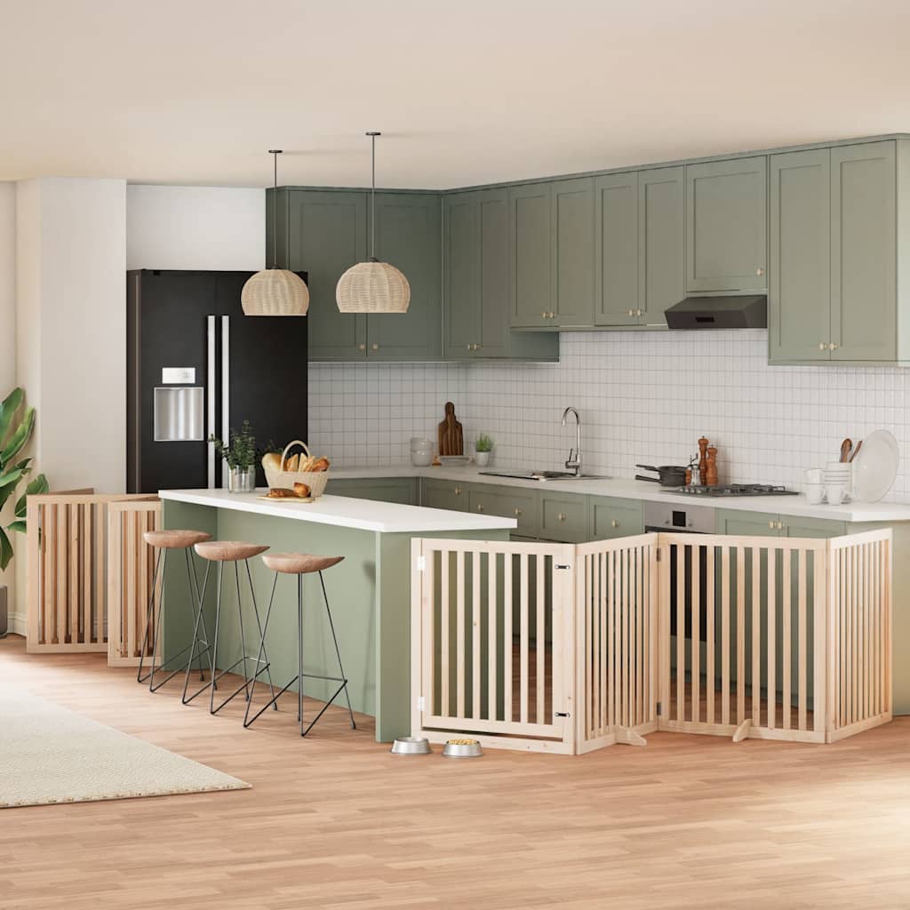 vidaXL Puerta para perros plegable 10 paneles madera de álamo 800 cm