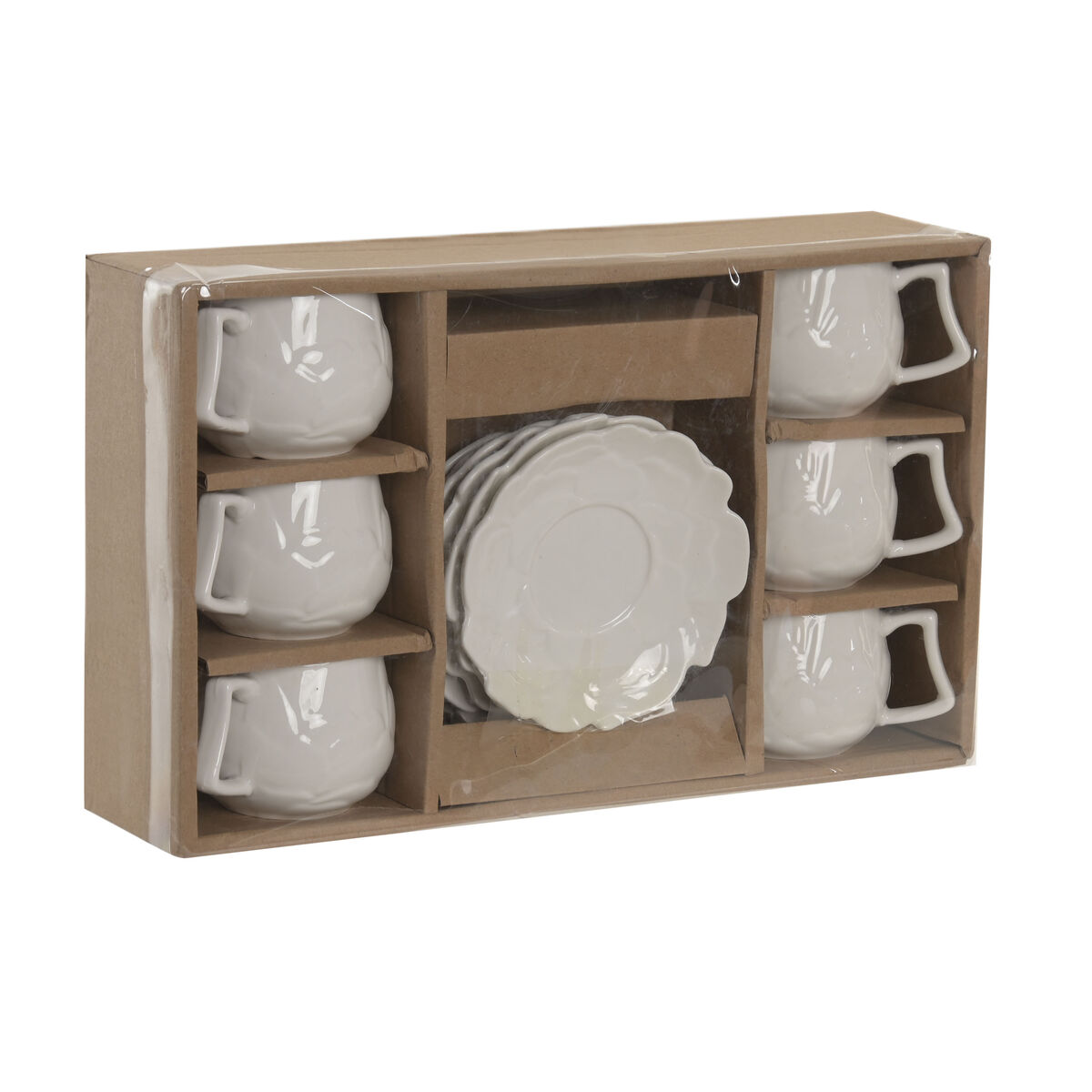 Set di 6 Tazze con Piatto Home ESPRIT Bianco Porcellana 120 ml - Image 4