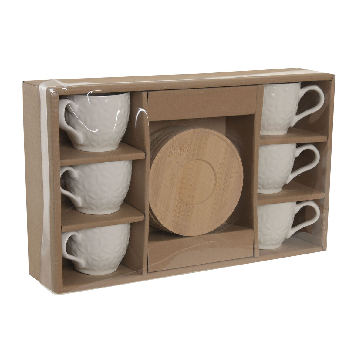 Set di 6 Tazze con Piatto Home ESPRIT Bianco Bambù Porcellana 90 ml - Image 4