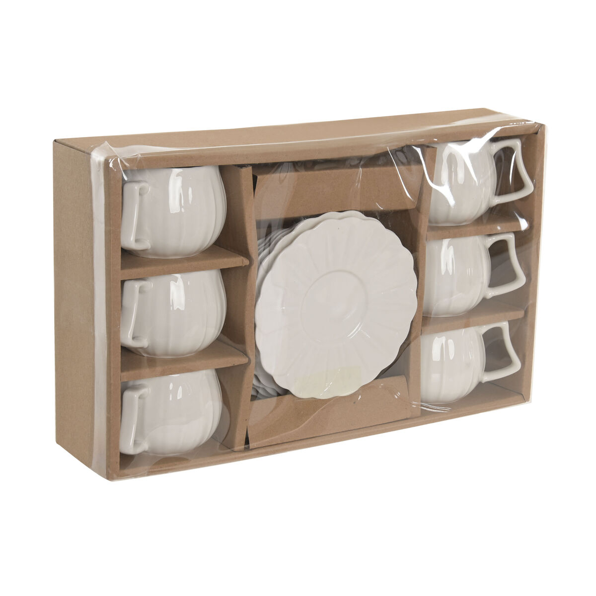 Set di 6 Tazze con Piatto Home ESPRIT Bianco Porcellana 120 ml - Image 4