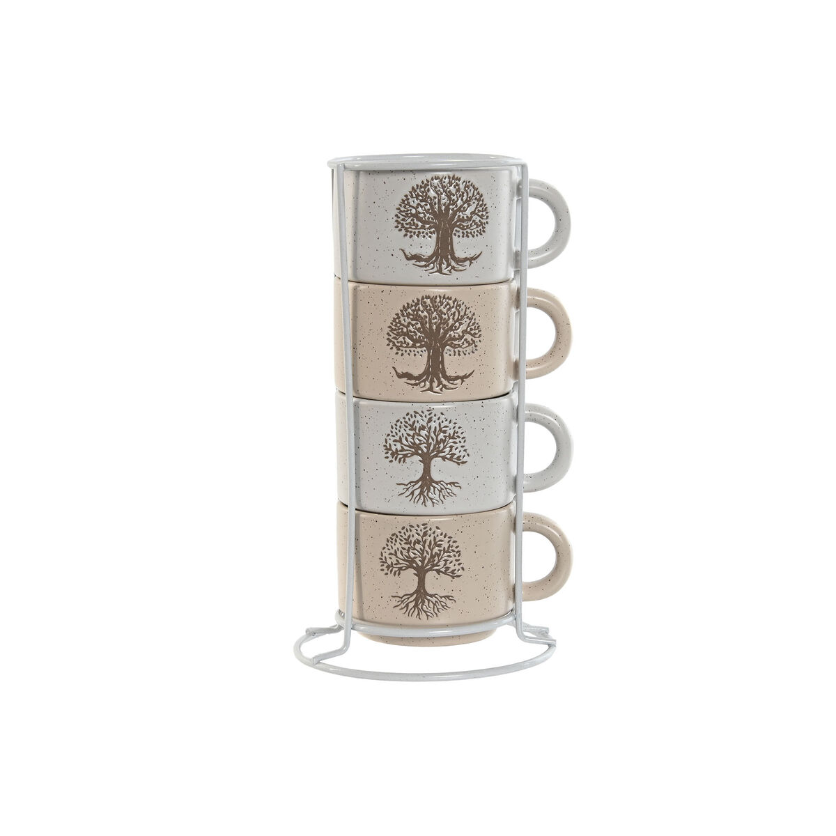 Set di Tazze da Caffè Home ESPRIT Bianco Beige Metallo Gres 150 ml