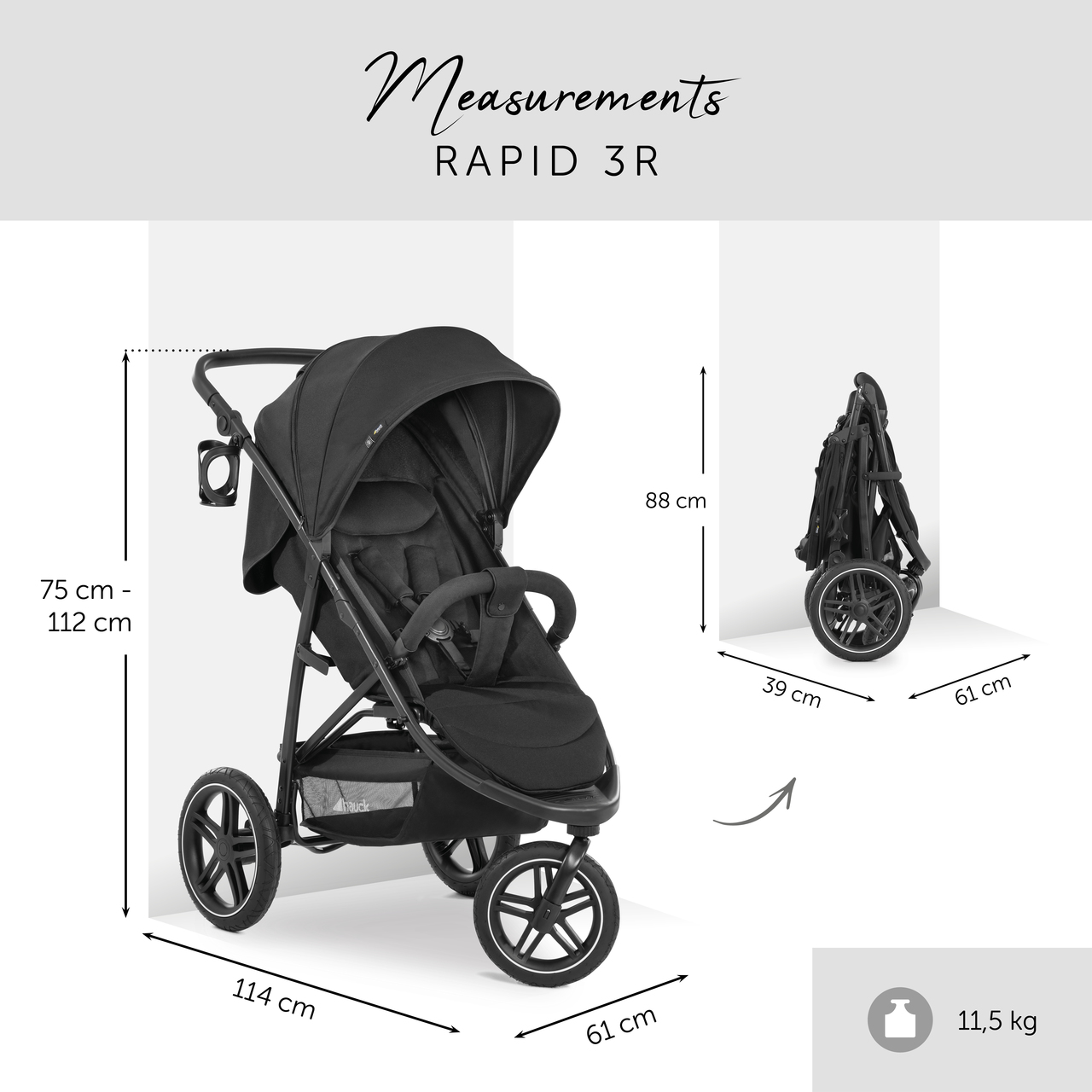 Hauck - Passeggino Fuoristrada - Rapid - 3 Ruote - Chiusura Con 1 Mano - Nero - Image 3