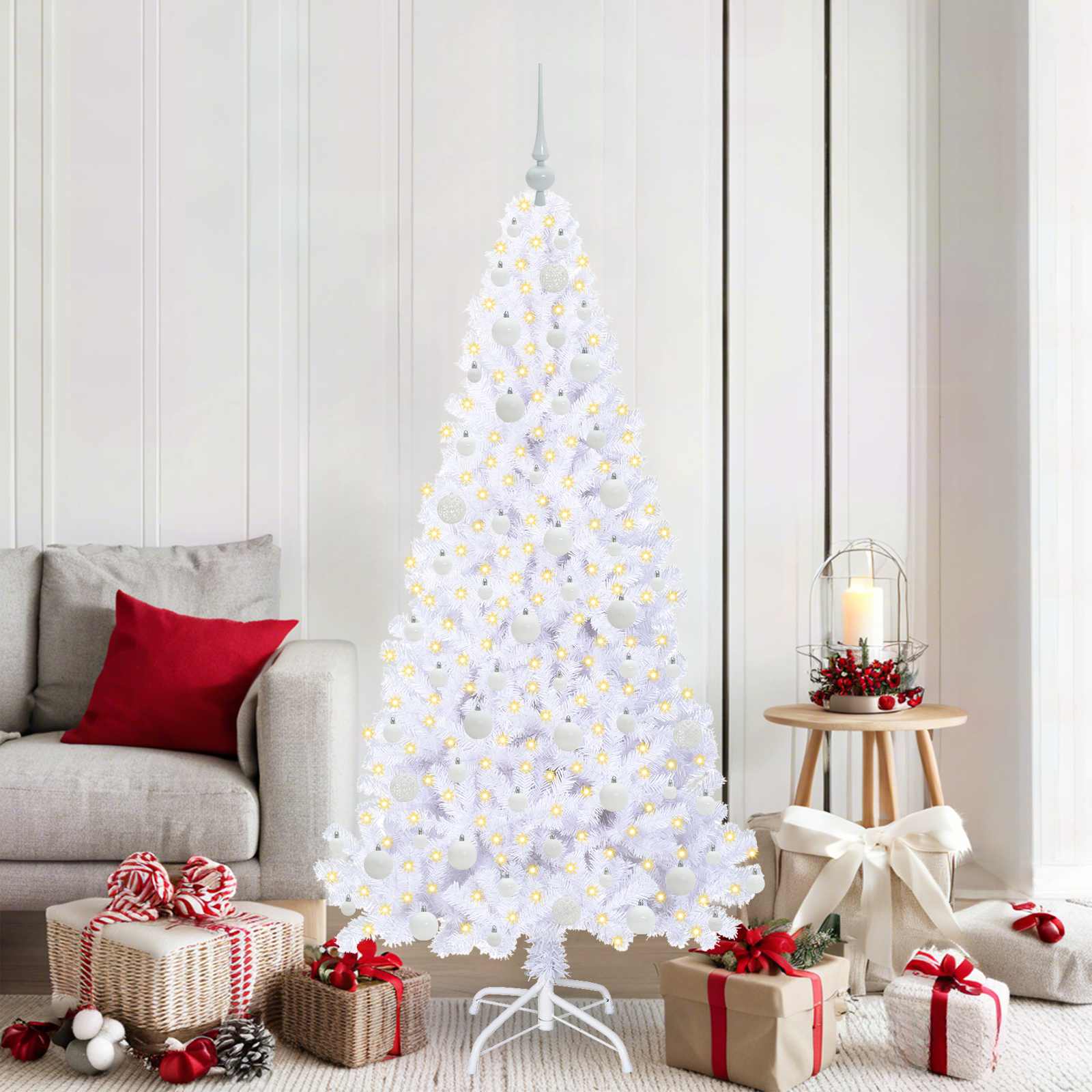 Albero Di Natale Artificiale Bianco 180 Cm Pvc E Acciaio
