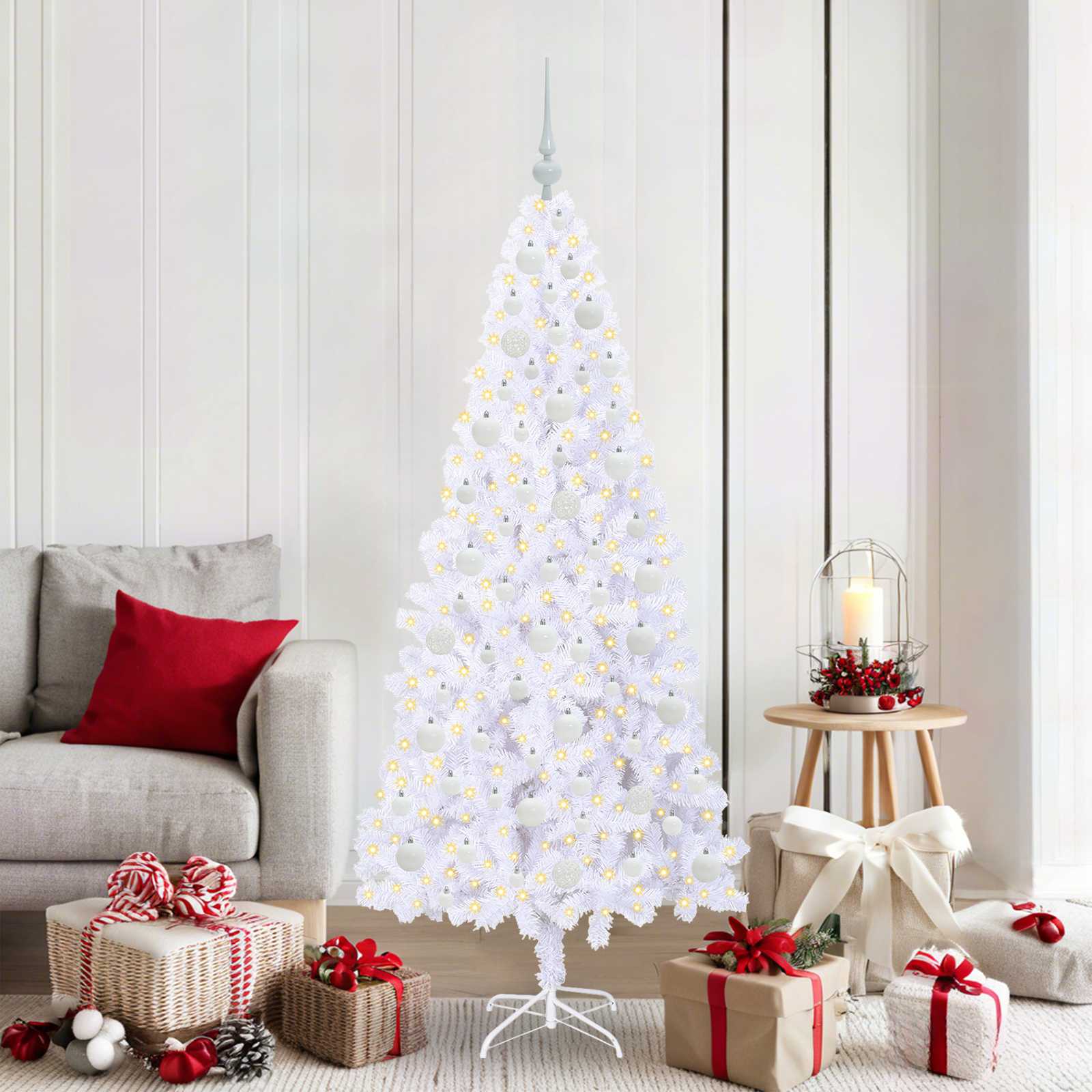 Albero Di Natale Artificiale Bianco 180 Cm Pvc E Acciaio