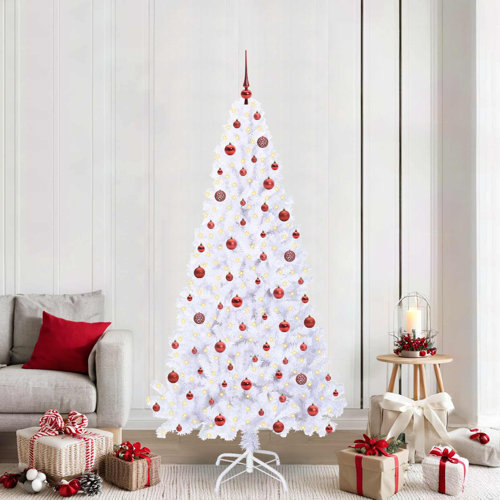 Albero Di Natale Artificiale Bianco 210 Cm Pvc E Acciaio