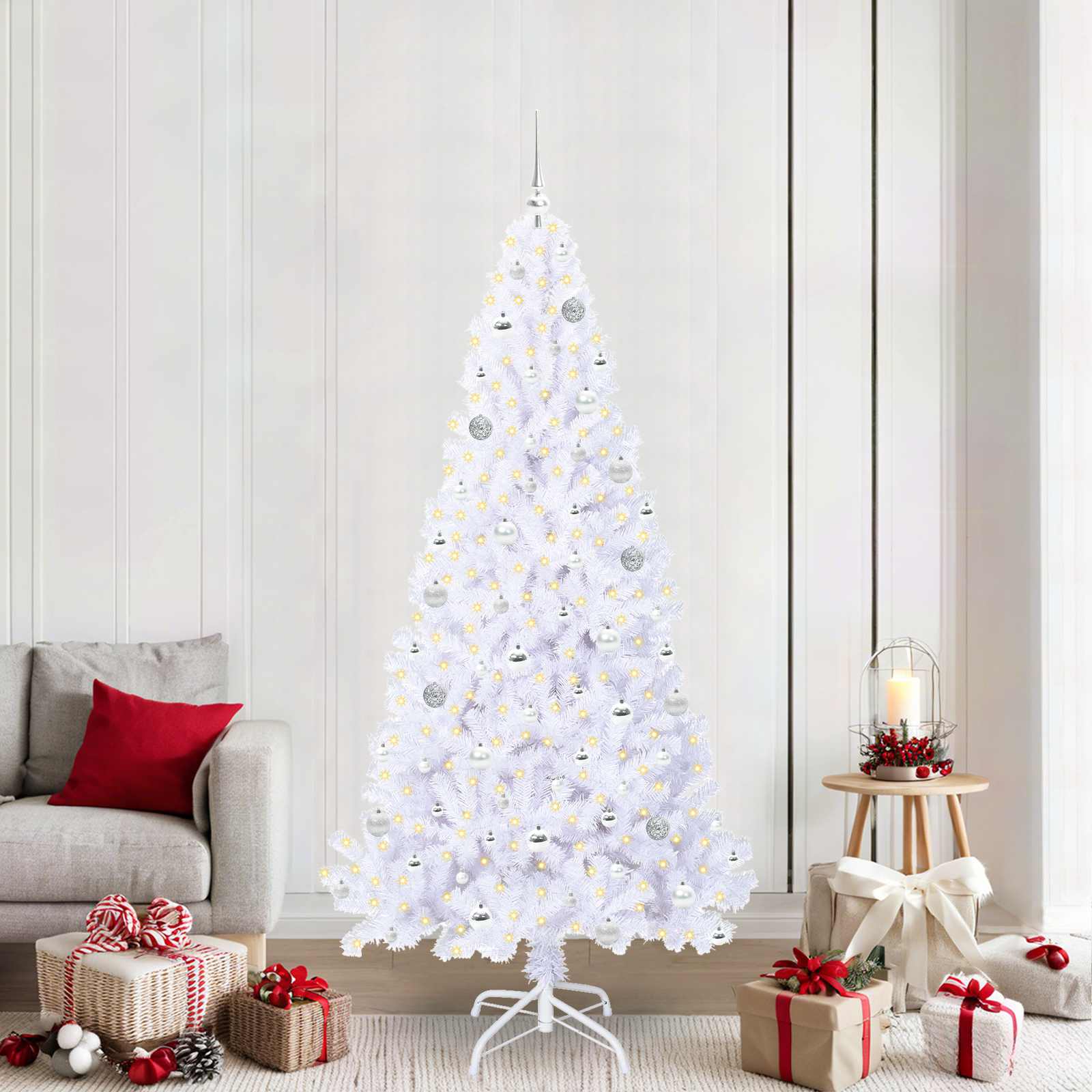 Albero Di Natale Artificiale Bianco 210 Cm Pvc E Acciaio