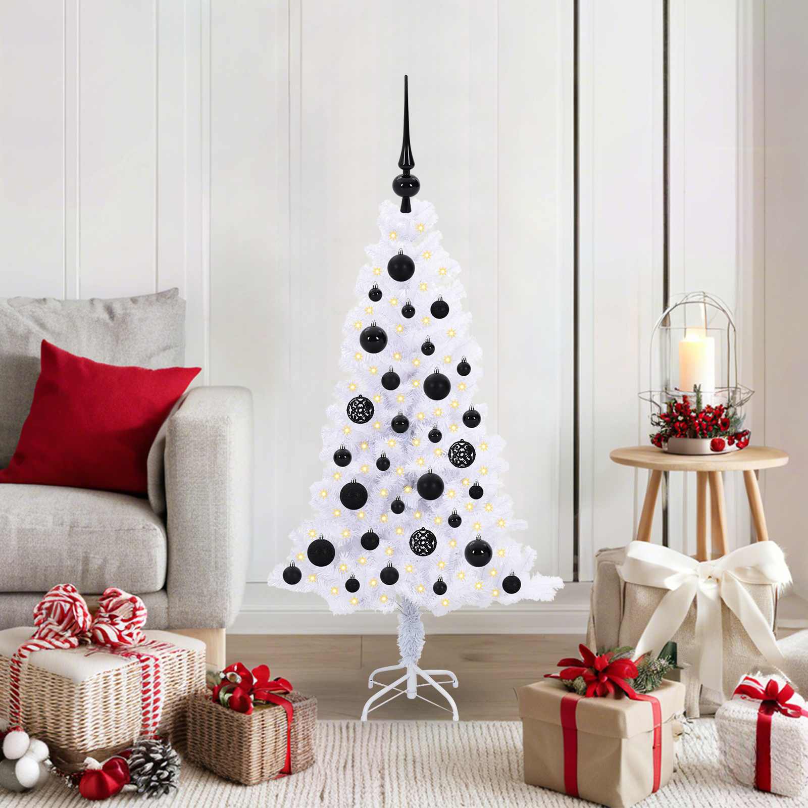 Albero Di Natale Artificiale Bianco 120 Cm Pvc E Acciaio