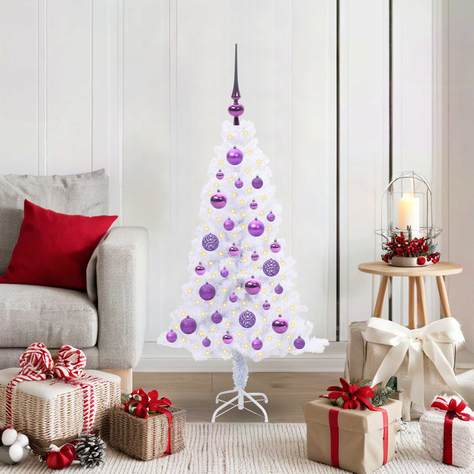 Albero Di Natale Artificiale Bianco 120 Cm Pvc E Acciaio