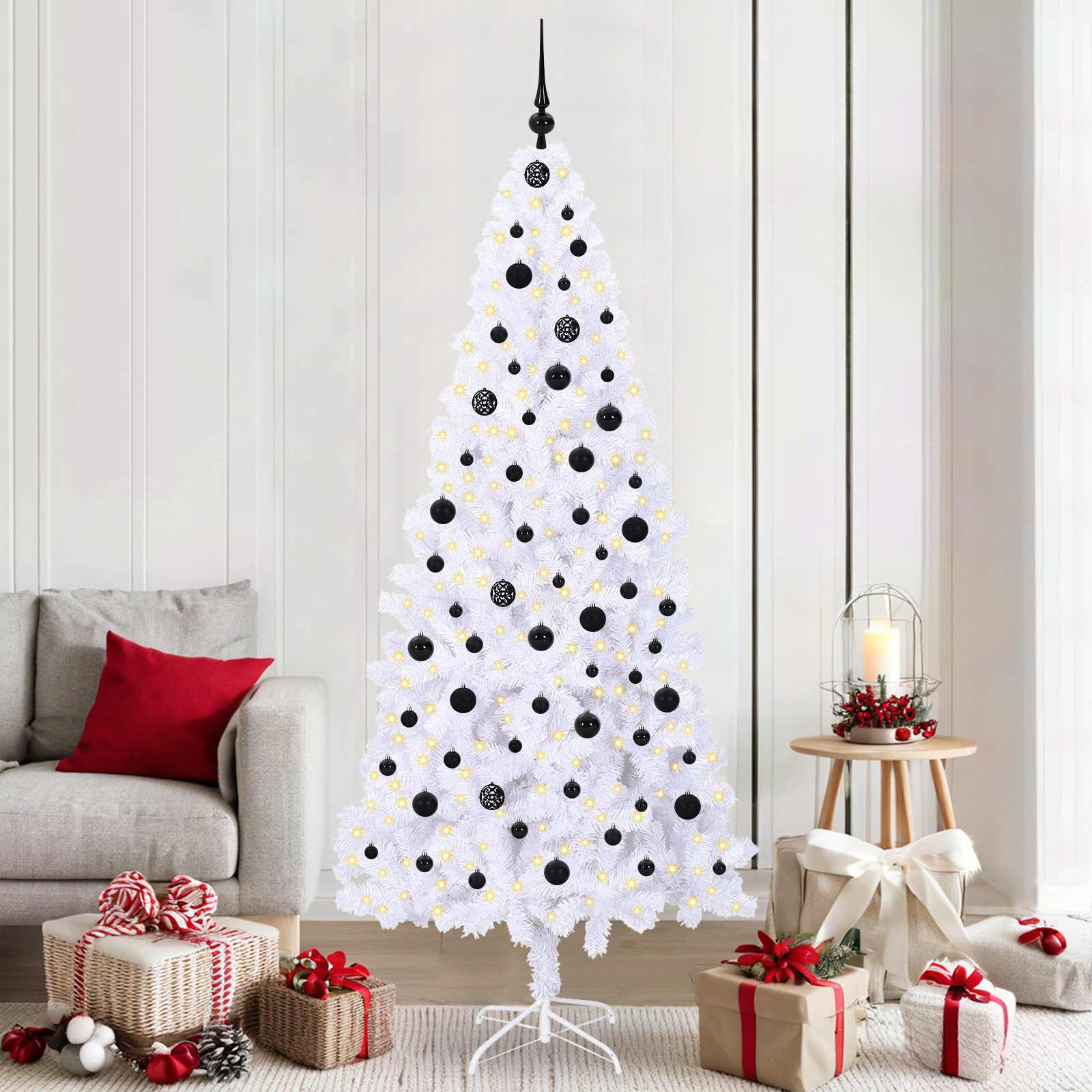 Albero Di Natale Artificiale Bianco 210 Cm Pvc E Acciaio