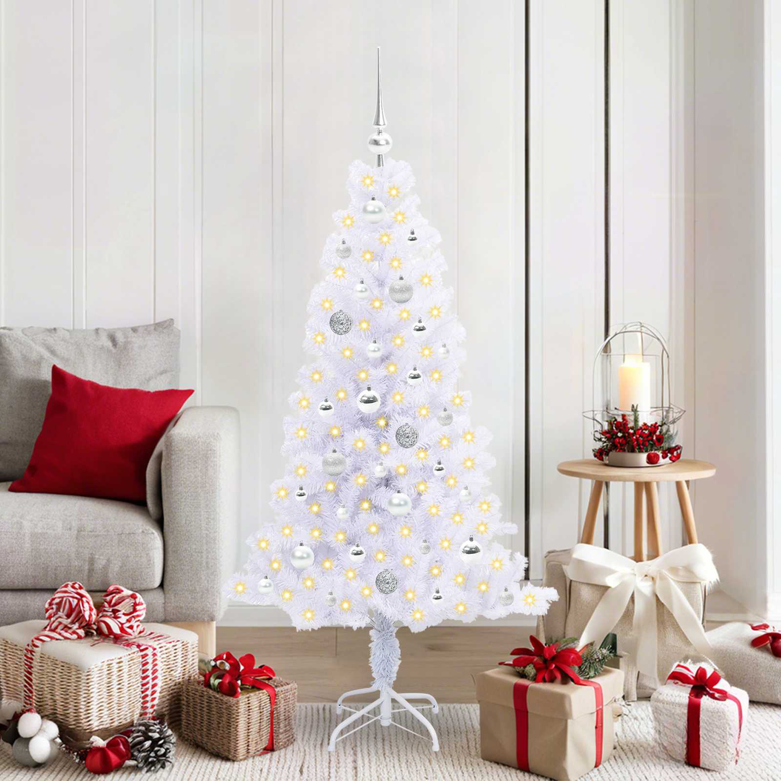 Albero Di Natale Artificiale Bianco 150 Cm Pvc E Acciaio